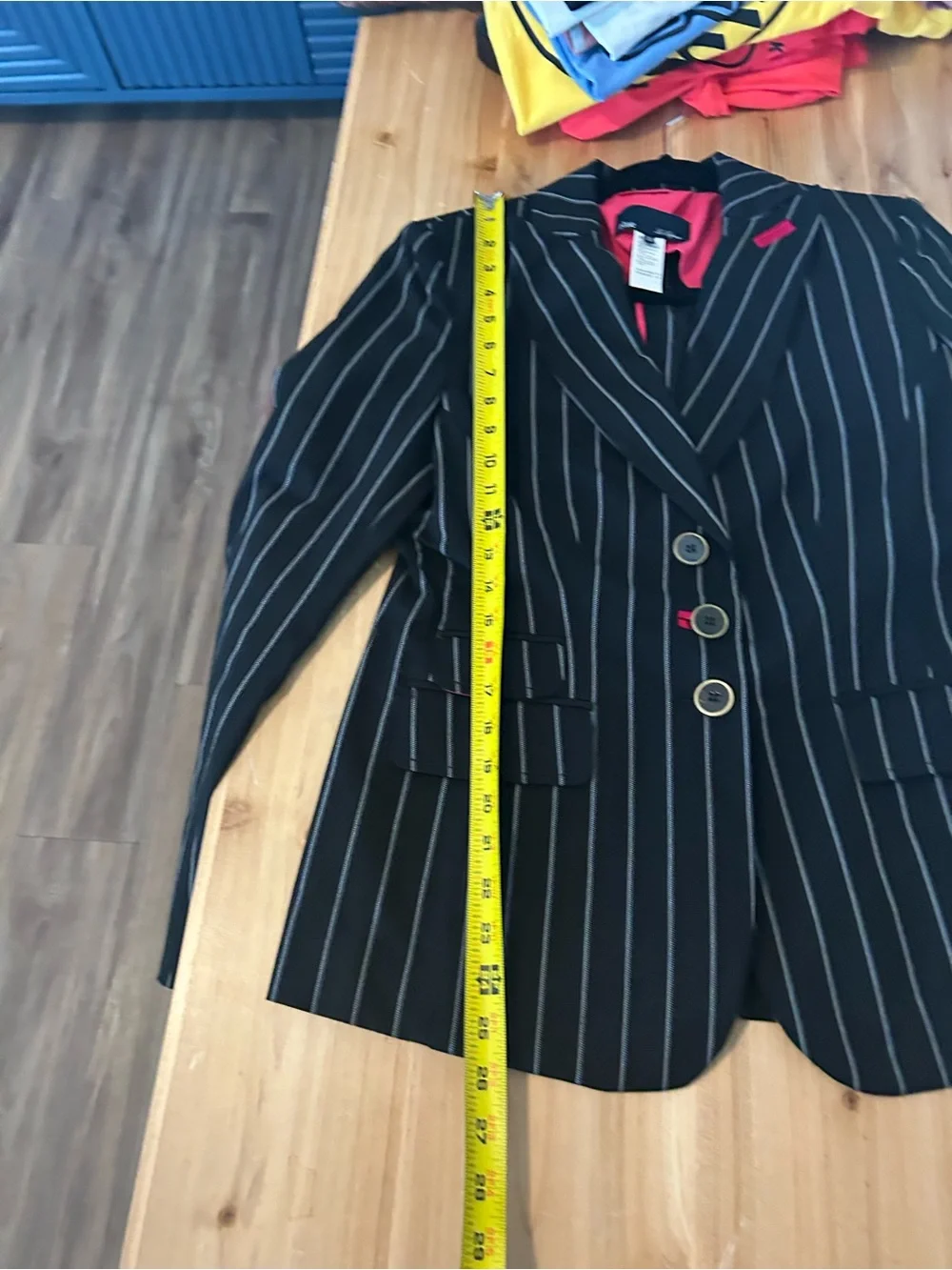 Blue Les Copains Black Tailored Pinstriped Designer Blazer Size IT 44 Italian.
